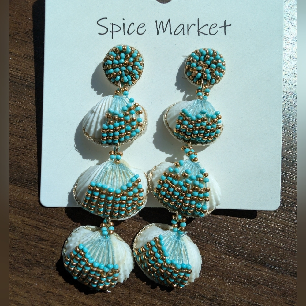 Turquoise and Gold Beaded Earrings